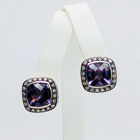 David Yurman Albion 11mm Amethyst Diamond Earrings  Moonlight Ice Collection. - Picture 3 of 9